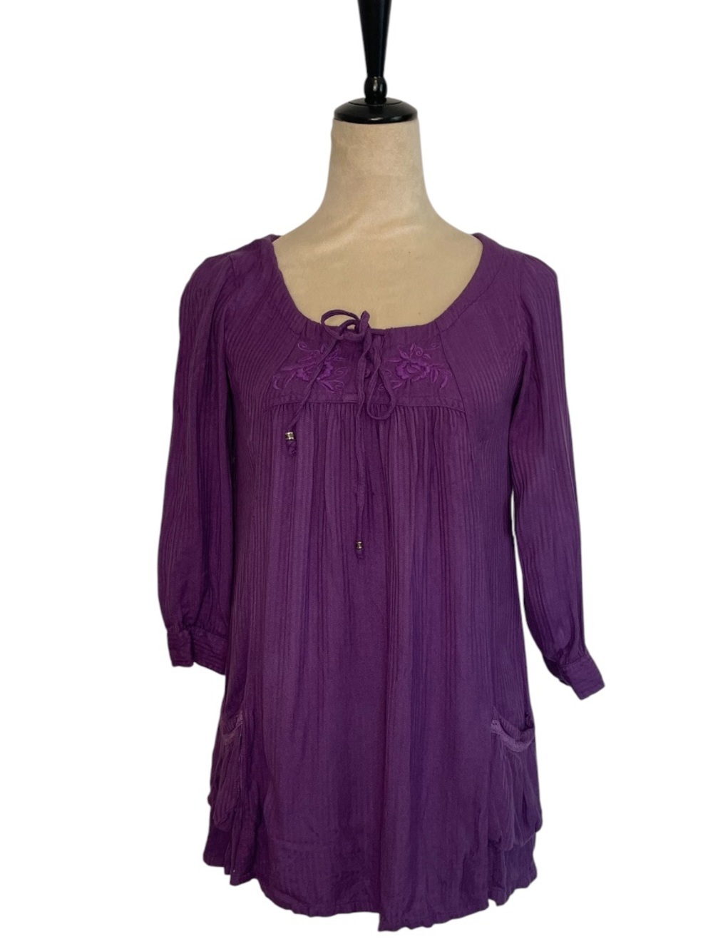Angie Embroidered Tie Front Tunic  Purple y2k-NWT